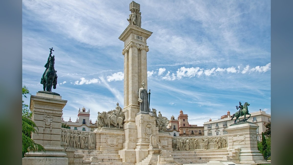 spain, andalusia, province of cadiz, cadiz, city, historic center, historic centre, nature, jardines de la plaza de espana, monument to the constitution of 1812, monument to the 1812 constitution, monument, historical, p